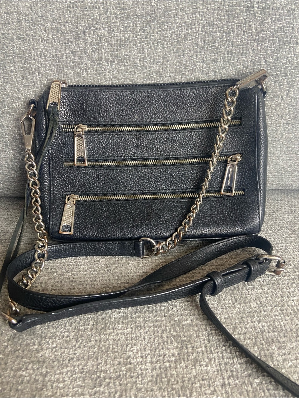 Rebecca Minkoff Black Pebbled Leather Crossbody with Chain Strap